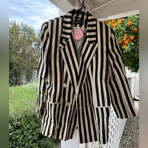 Giorgio Sant'Angelo Vintage Black & White Pinstripe Linen Blazer Jacket Summer